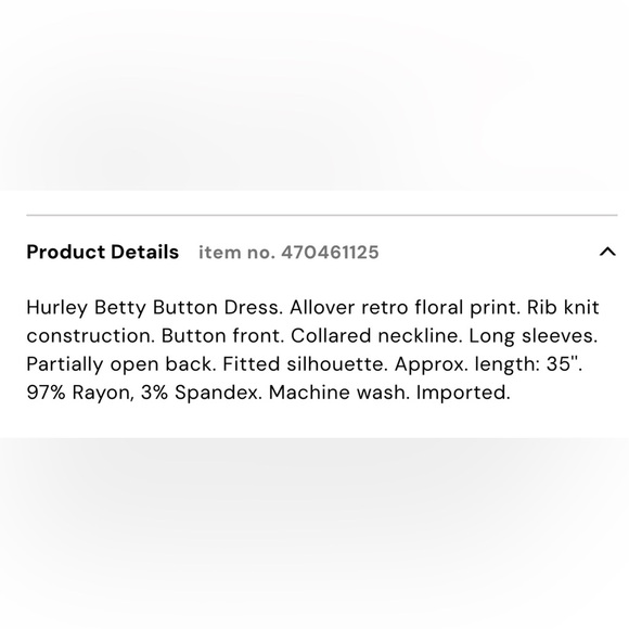NWT Hurley Betty Button Front Dress - Picture 6 of 6